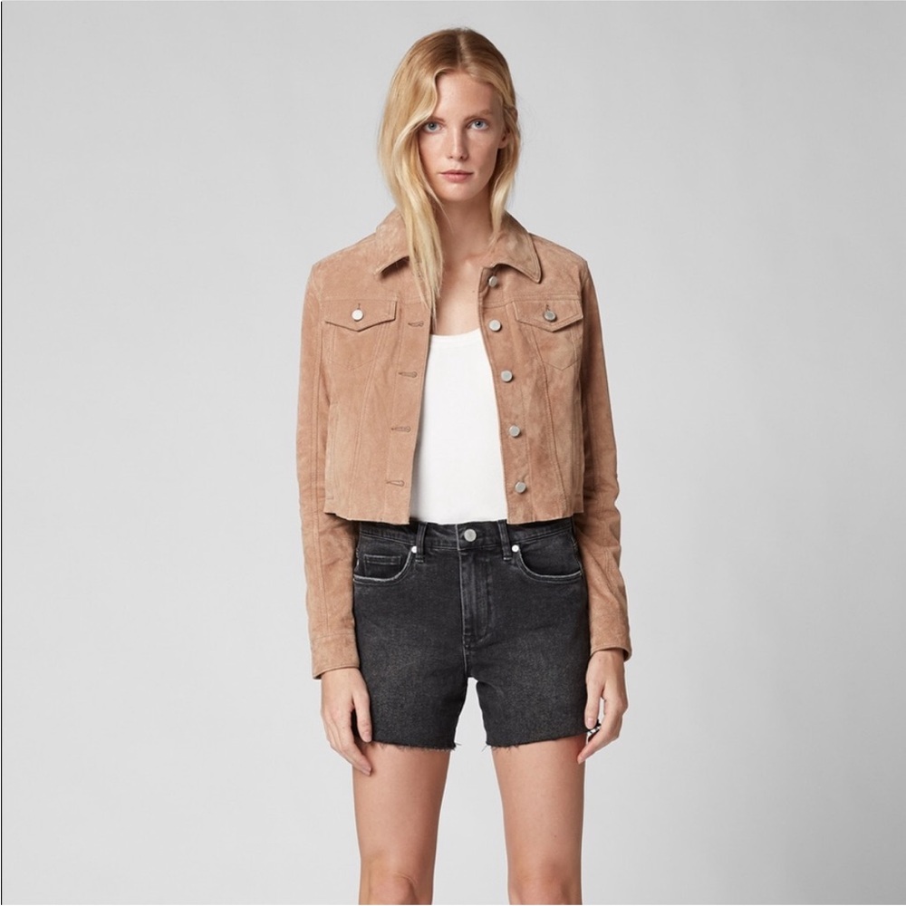 BLANKNYC Denim Crop Suede Trucker Jacket